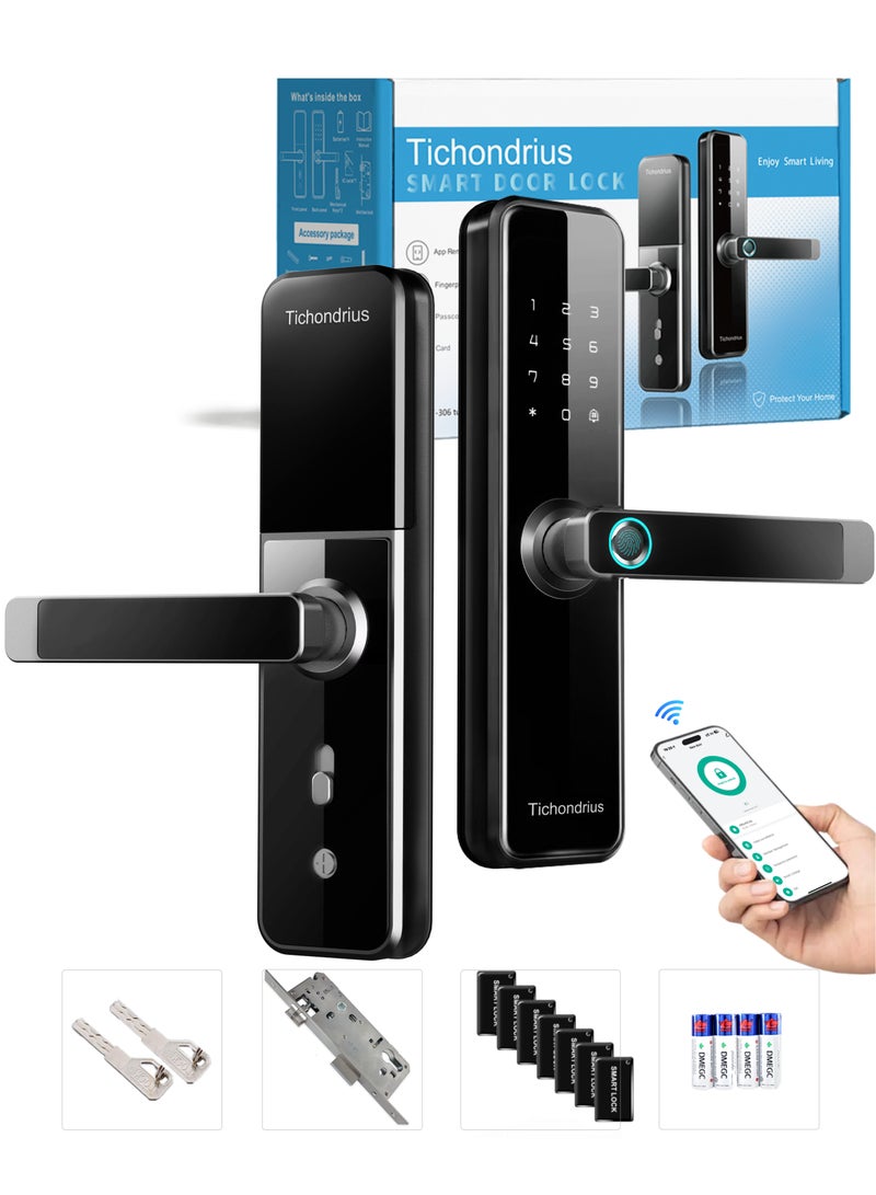 Tichondrius WiFi Smart Door Lock with 4585 Mortise â€“ 5-in-1 Unlocking: Fingerprint, Passcode, 7*Cards, Tuyawifi App, Mechanical Key â€“ Remote Access & Real-Time Monitoring - Image 1